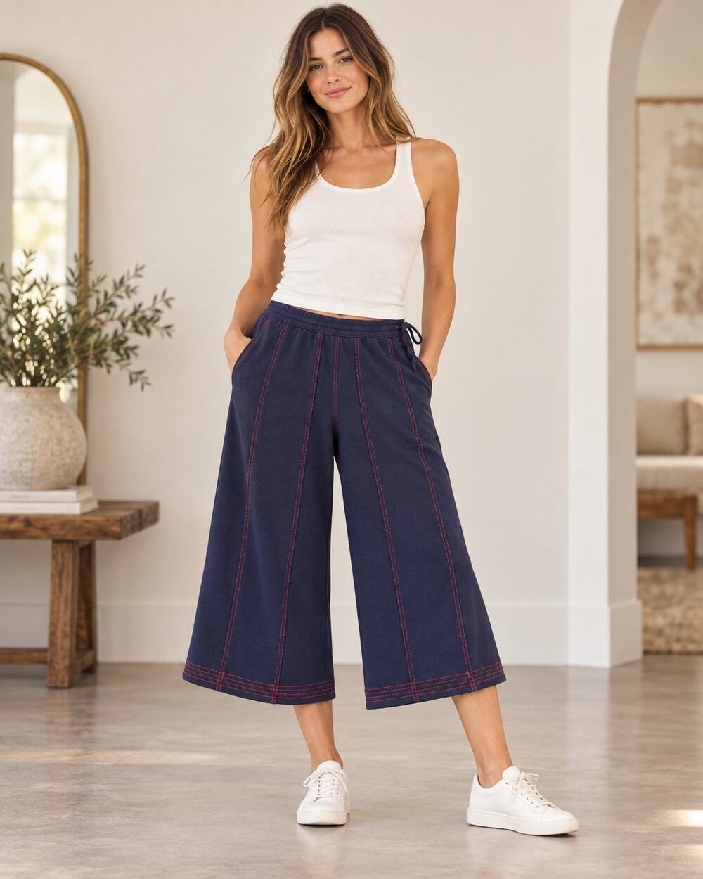 Retro Athleisure Wide Leg Crop Saturday Sunday Anthropologie Navy Pants Jorts XS